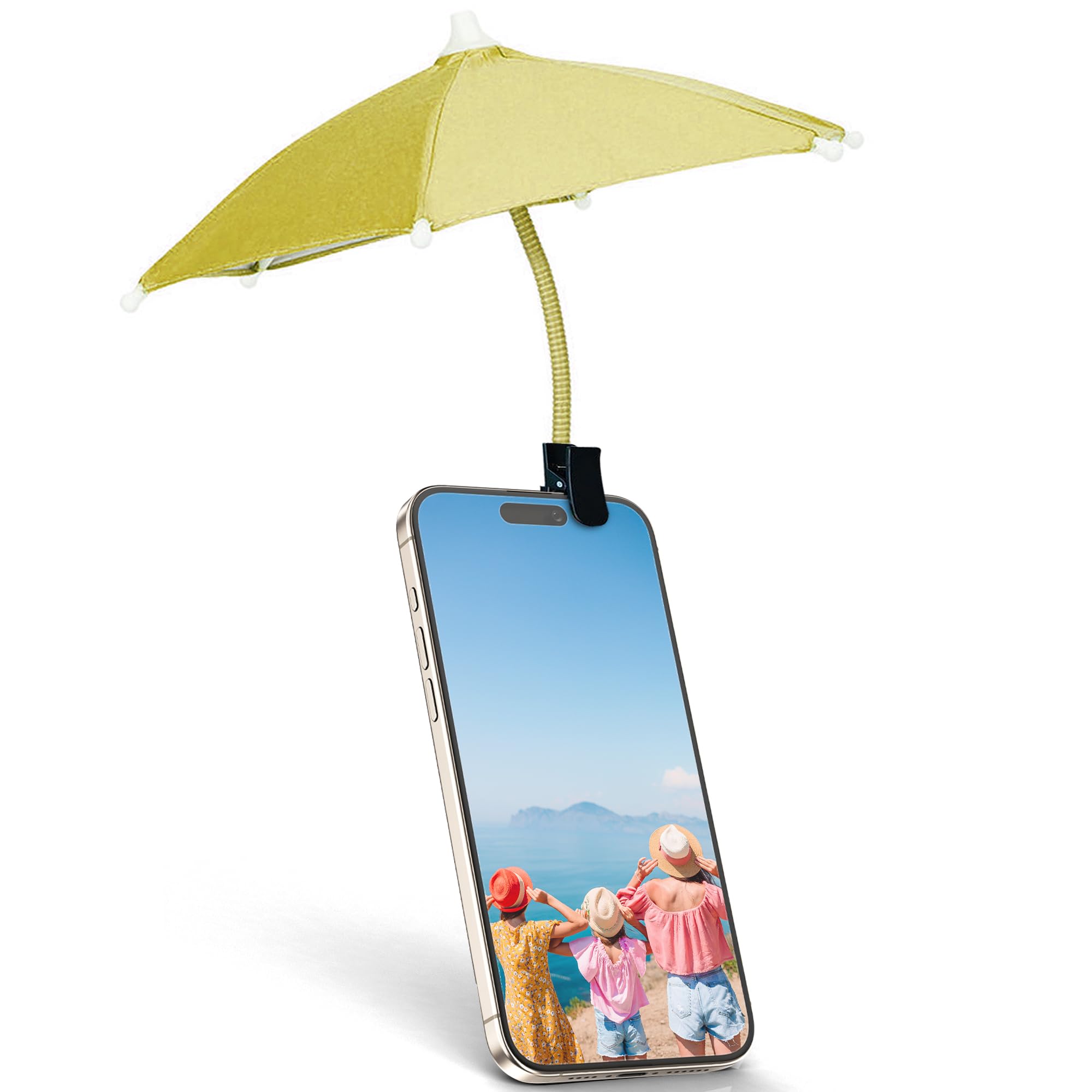 ROCKFEELTEE Phone Umbrella – Umbrella for Phone, Clip-On Sun Shade for Smartphones, Universal Fit, UV Protection, Outdoor Sunlight & Glare Protection (Yellow)