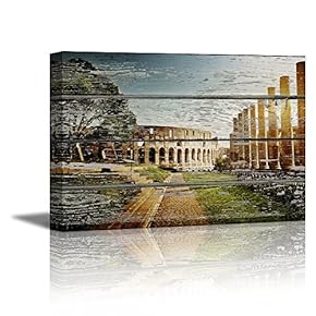 Colosseum in Rome on Vintage Wood Background Rustic