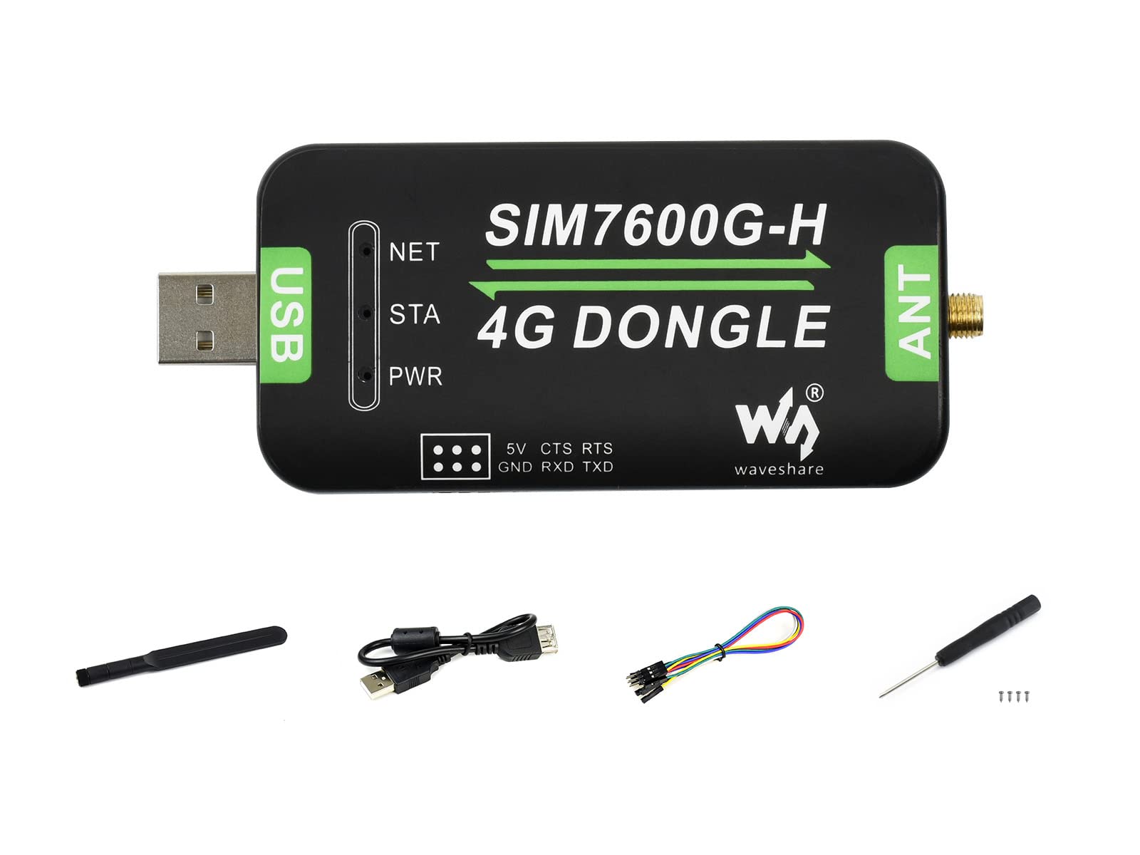 Waveshare SIM7600G-H 4G DONGLE With Antenna,Supports Global Band,Industrial Grade 4G Communication And GNSS Positioning Peripheral with 50Mbps downlink rate and 50Mbps uplink rate
