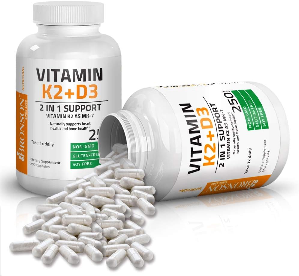 Vitamin K2 (MK7) with D3 Supplement Bone and Heart Health Non-GMO Formula 5000 IU Vitamin D3 & 90 mcg Vitamin K2 MK-7 Easy to Swallow Vitamin D & K Complex, 250 Capsules: Health & Personal Care