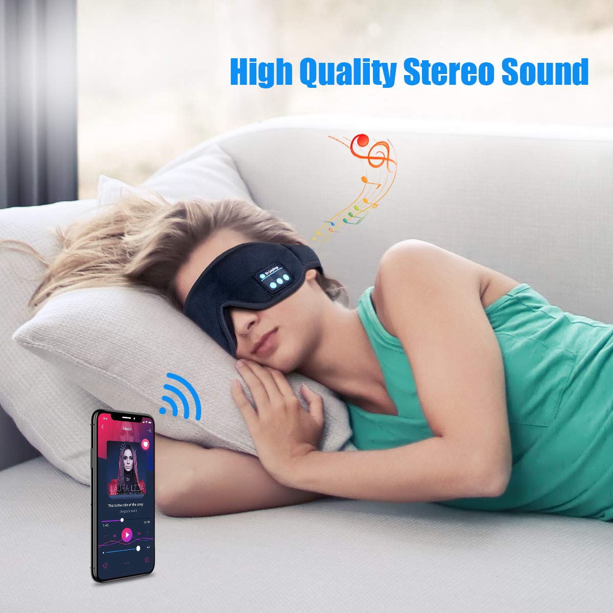 Silk Sleep Eye Mask with Headphones for Men Women : Upgrade Wireless Bluetooth V5.0 Sleeping Eye Mask, Music Sleep Eye Shades Built -in Speakers Microphone Fully Washable Adjustable Earphones