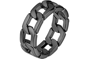 U7 Mens Women Stainless Steel 7mm Wide Band Ring, Hip Hop Thumb Rings Fashion Cuban Link Chain Rings, Size #6-#14 -Color Silver,Black,Gold