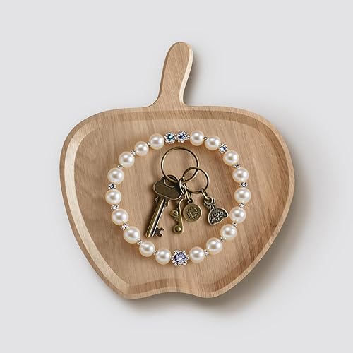 Wooden Serving Tray, 11" Charcuterie Board with Rim, Decorative Centerpiece for Ottoman, Coffee Table, Breakfast in Bed,Couch, Kitchen Island, Round Serving Platter, 1 Pack(Apple)