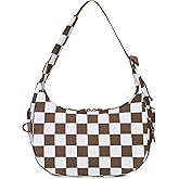 FODOKO Crescent Shoulder Bag for Women Checkered Purse Small Cute Clutch Hobo Handbags Nylon Quilted