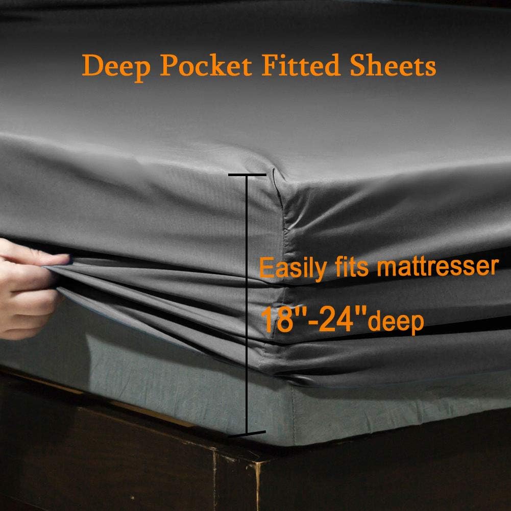 SONORO KATE Bed Sheet Set Super Soft Microfiber 1800 Thread Count Luxury Egyptian Sheets Fit 18-24 Inch Deep Pocket Mattress Wrinkle and Hypoallergenic-6 Piece (Dark Grey, King): Kitchen & Dining