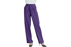 Tronjori Women High Waist Casual Straight Leg Dress Pants Office Work Trousers Suit Pants Back Elastic Waistband