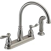 Delta Windemere Brushed Nickel Kitchen Faucet with Side Sprayer, Traditional 4 Hole Kitchen Sink Faucet, Two-Handle, Stainless 21996LF-SS
