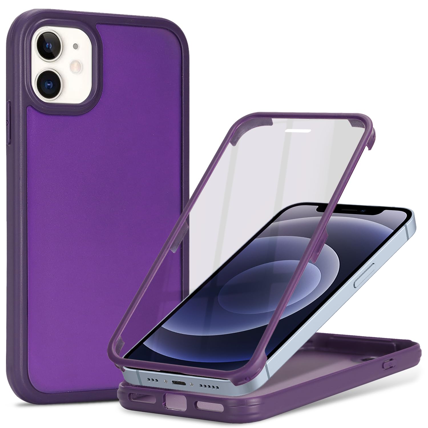 CoozCase for iPhone 12 mini Case with Built-in Screen Protector, for Apple 12 mini Full-Body Phone Cases for Men Women Girl, Dark Purple