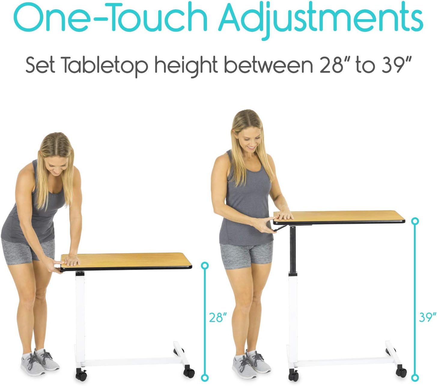 Vive Overbed Table (XL) - Hospital Bed Table - Swivel Wheel Rolling Tray - Adjustable Over Bedside Home Desk - Laptop, Reading, Eating Breakfast Cart Stand - Bedridden, Elderly, Senior Patient Aid: Kitchen & Dining