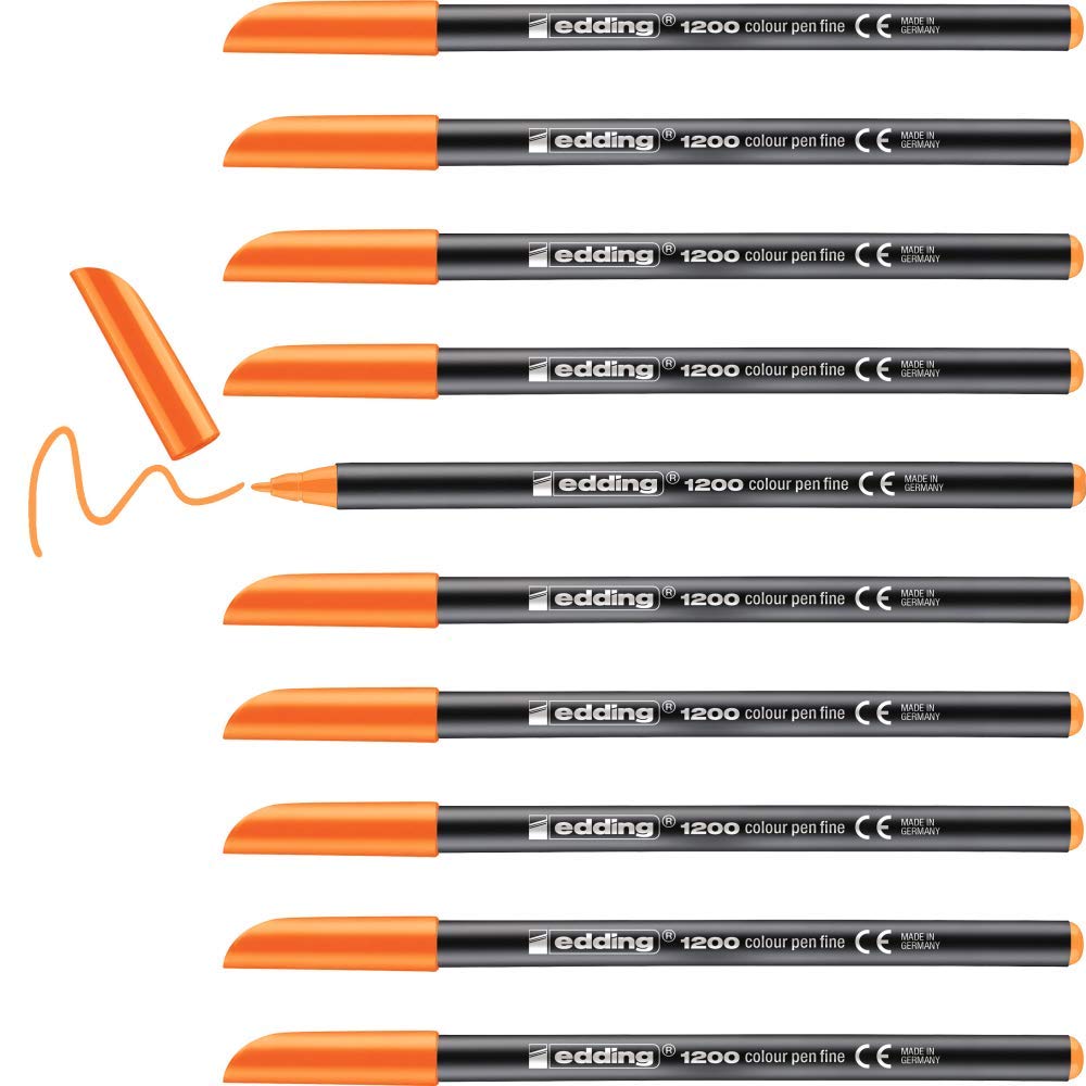 edding 1200 colour pen fine - neon orange - 10 pens - round tip 1 mm - felt-tip pen for drawing and writing - for school or mandala — image 1