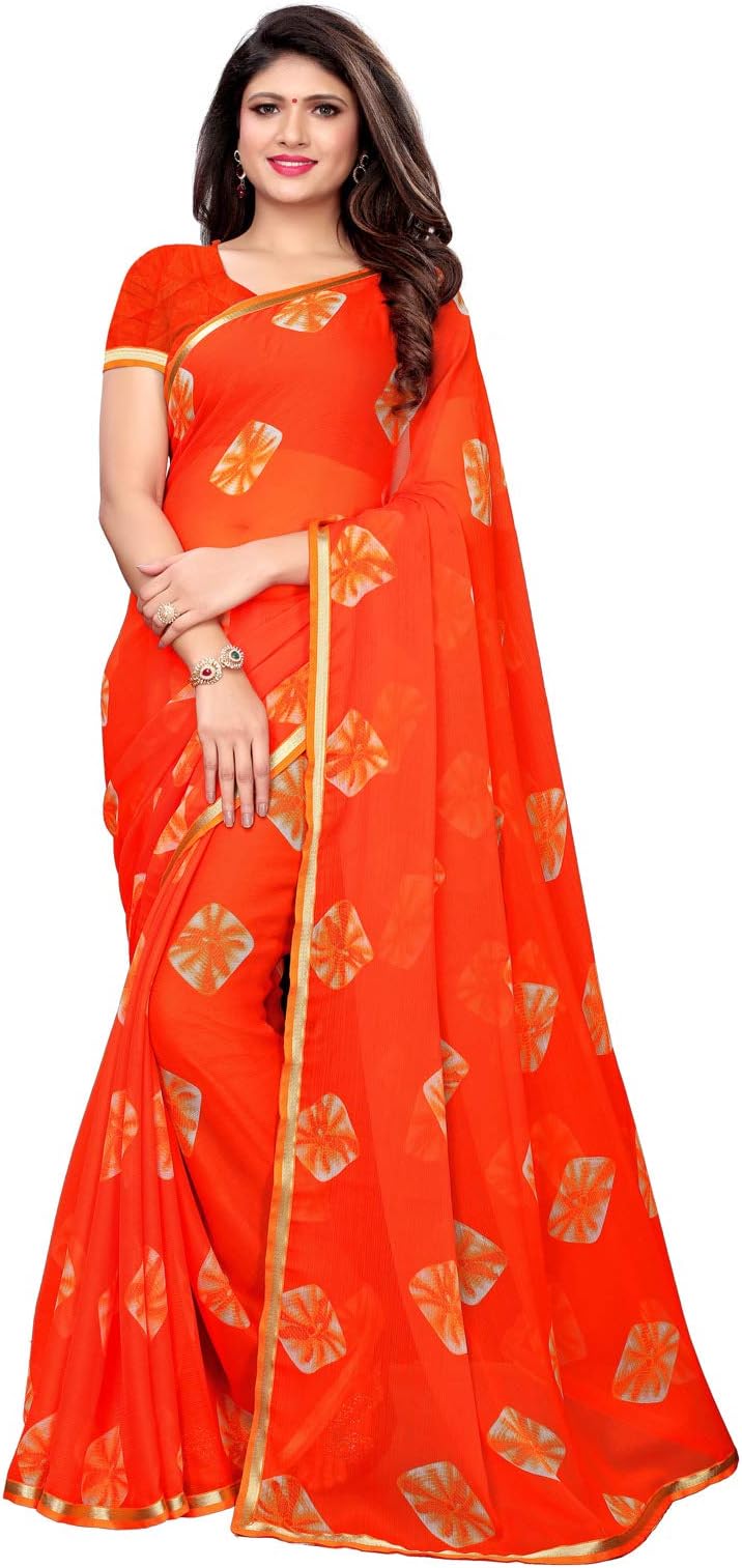 Kanchnar Women's Printed Bandhani Chiffon Saree