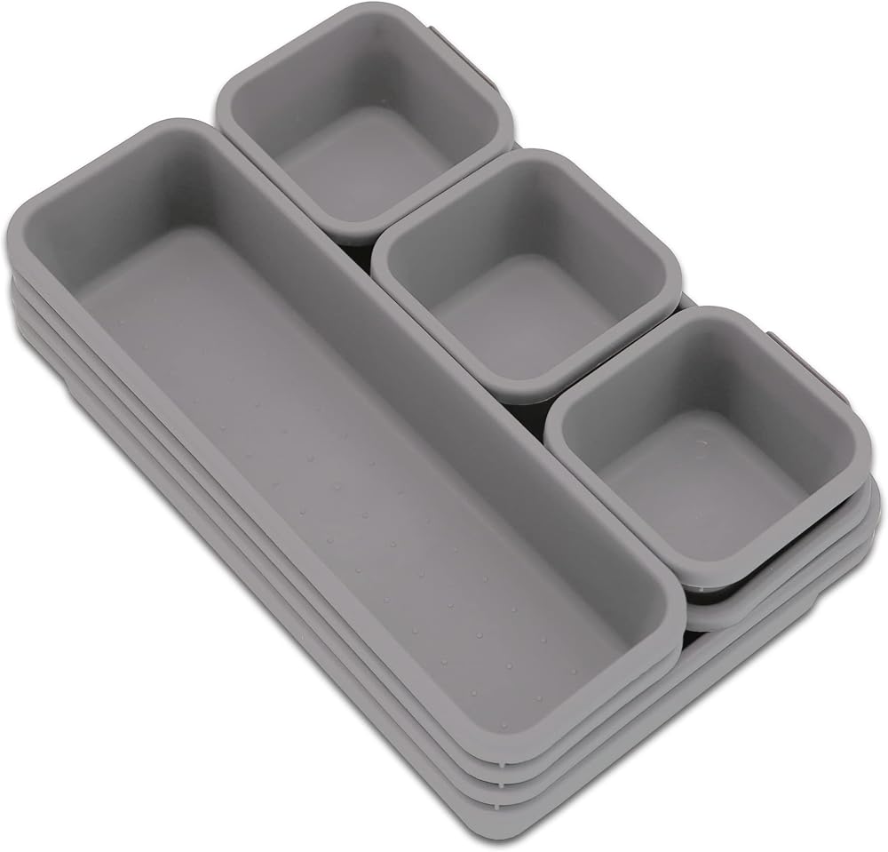 Addis 8pc Interlocking Drawer Organiser Trays Grey Storage Dividers