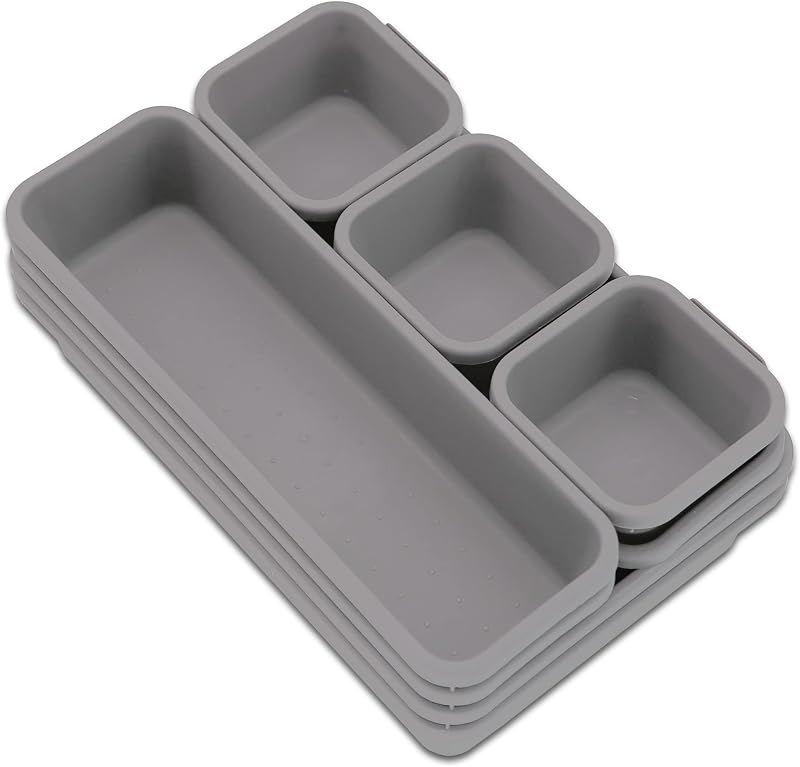 Addis 8pc Interlocking Drawer Organiser Trays Grey Storage Dividers