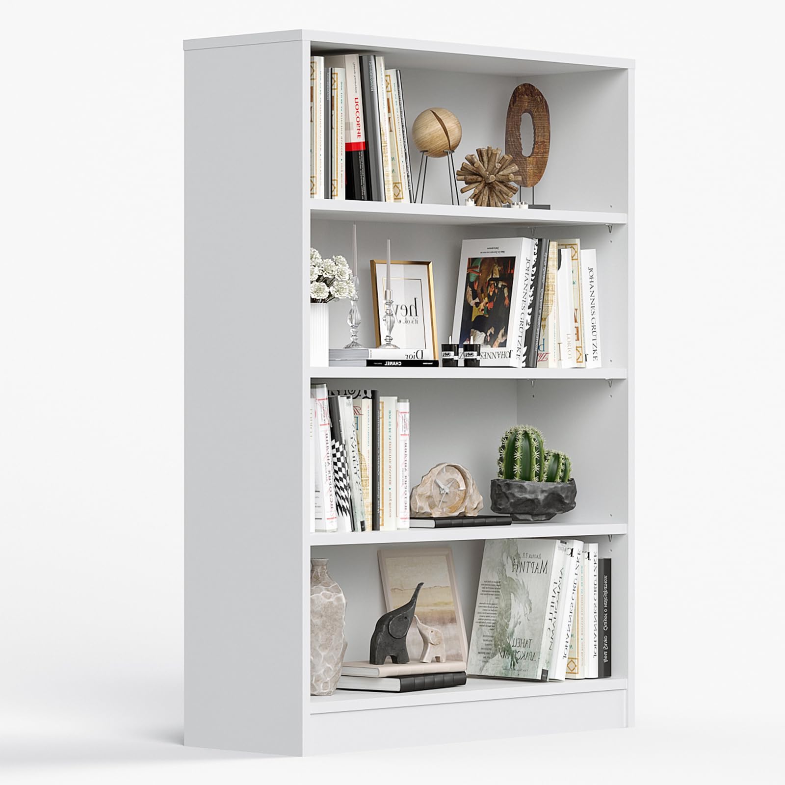 Photo 1 of i-VTIES Bookcase Adjustable Storage Shelves,48-Inch Bookshelf,4-Tier Modern Wood Bookcase for Bedroom, Office, Living Room & Library(White)