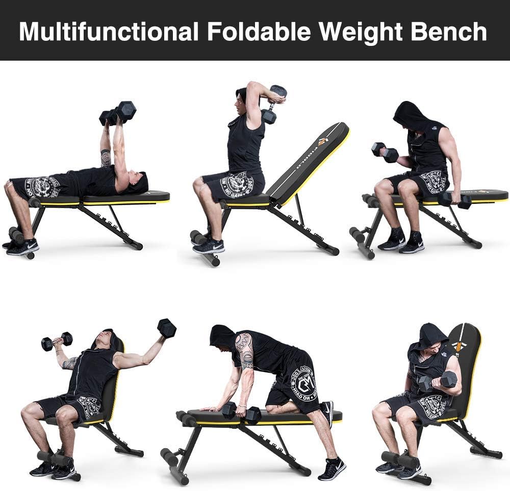 Weight Bench Adjustable, Figolo Workout Bench with Thicken Premium Steel Widen Seat for Home Gym Strength Training Press Bench with Easy Installation - Black : Sports & Outdoors