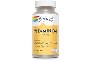 SOLARAY Vitamin B1 100mg (Thiamine) - Cellular Energy Supplements - B1 Vitamin for Adrenal and Cortisol Synthesis, Nervous System Health, PMS and Mood Support, Vegan, 60-Day Guarantee, 100 Servings