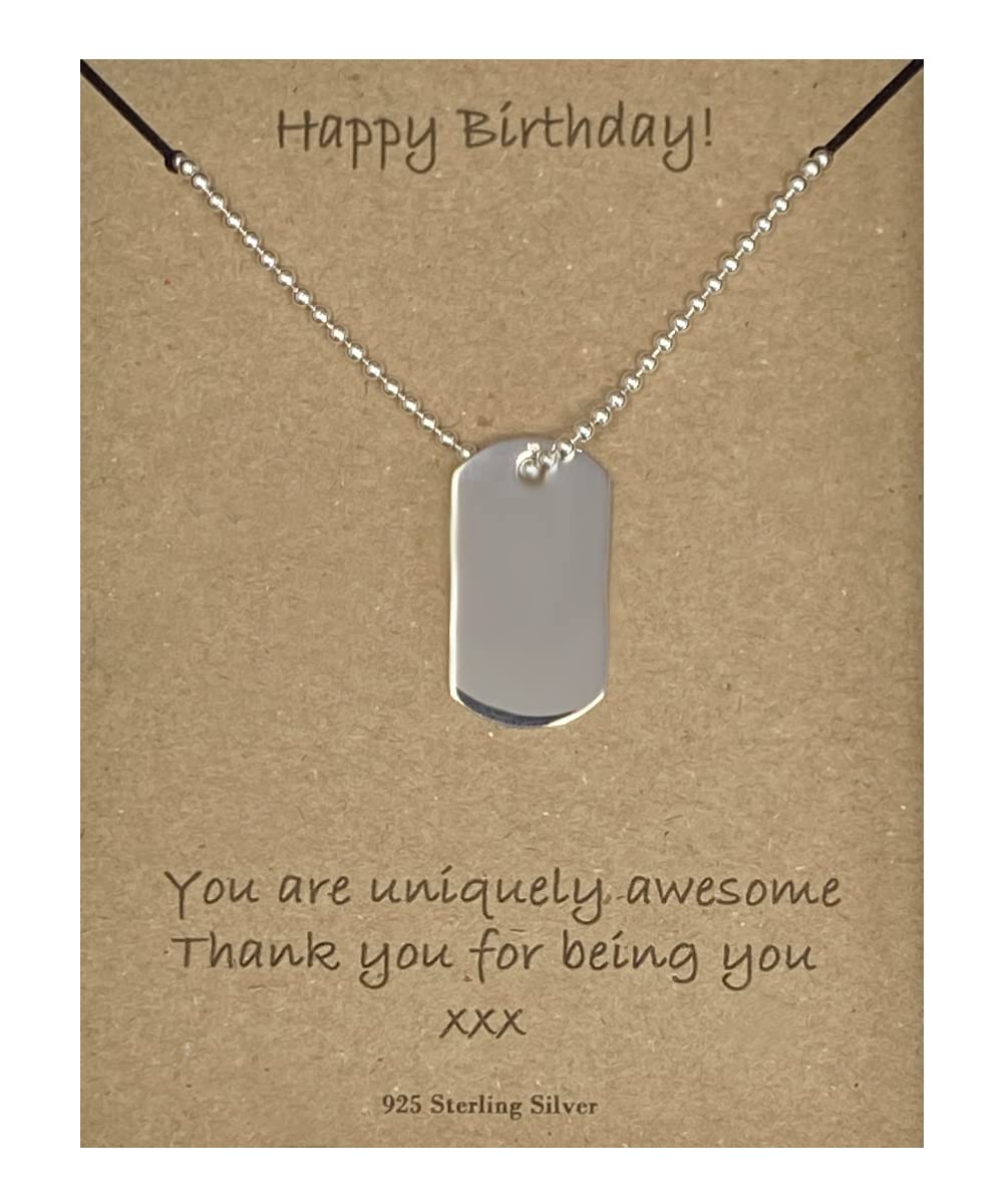 Strictly Gifts Happy Birthday Men's Sterling Silver Dog Tag Necklace Pendant 51cm Bead Chain