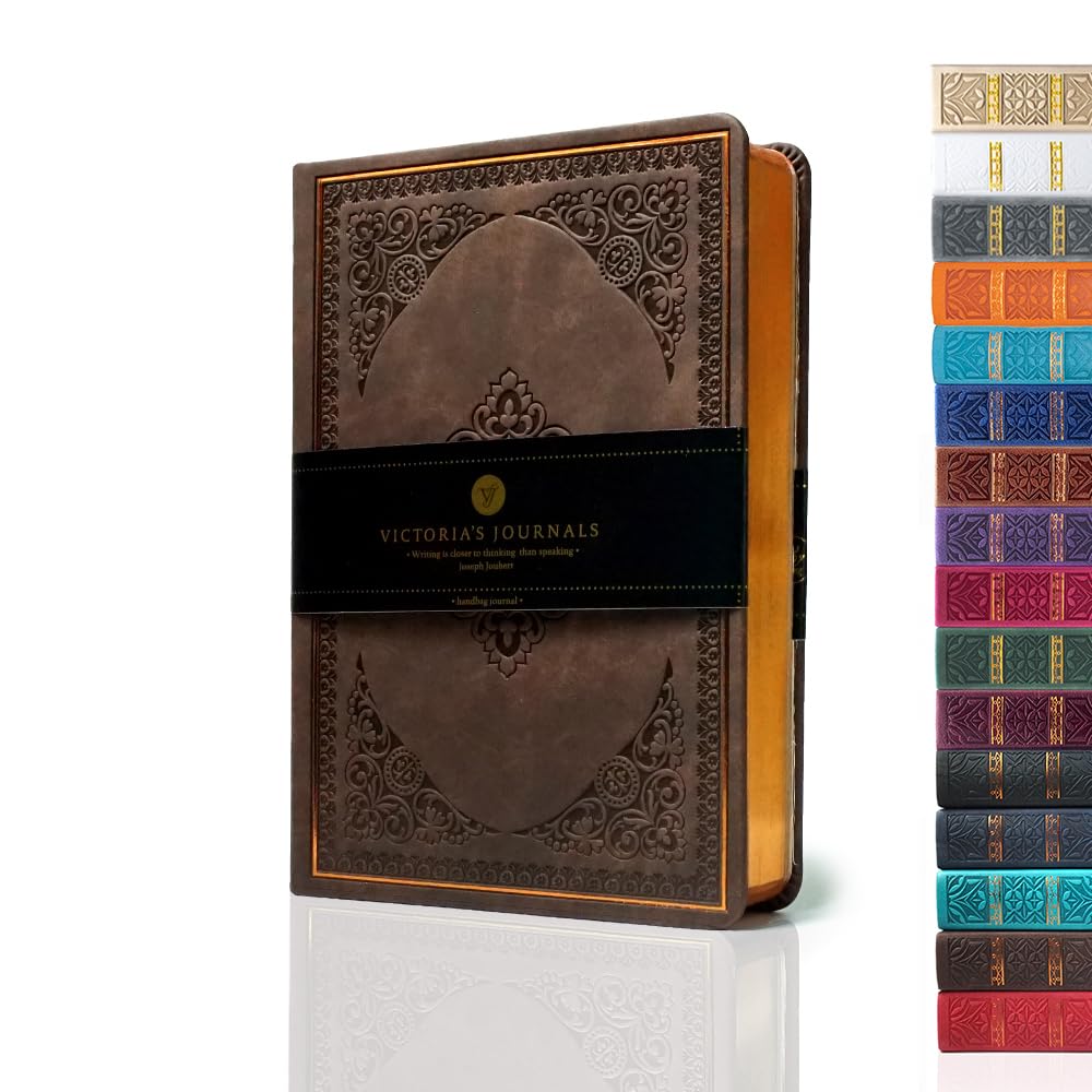 VICTORIA'S JOURNALS Leatherette Vintage Journal Hard Cover Lined Notebook Old Looking Travel Pocket Diary, Mini B6 Size 6.5'' x 4.7''