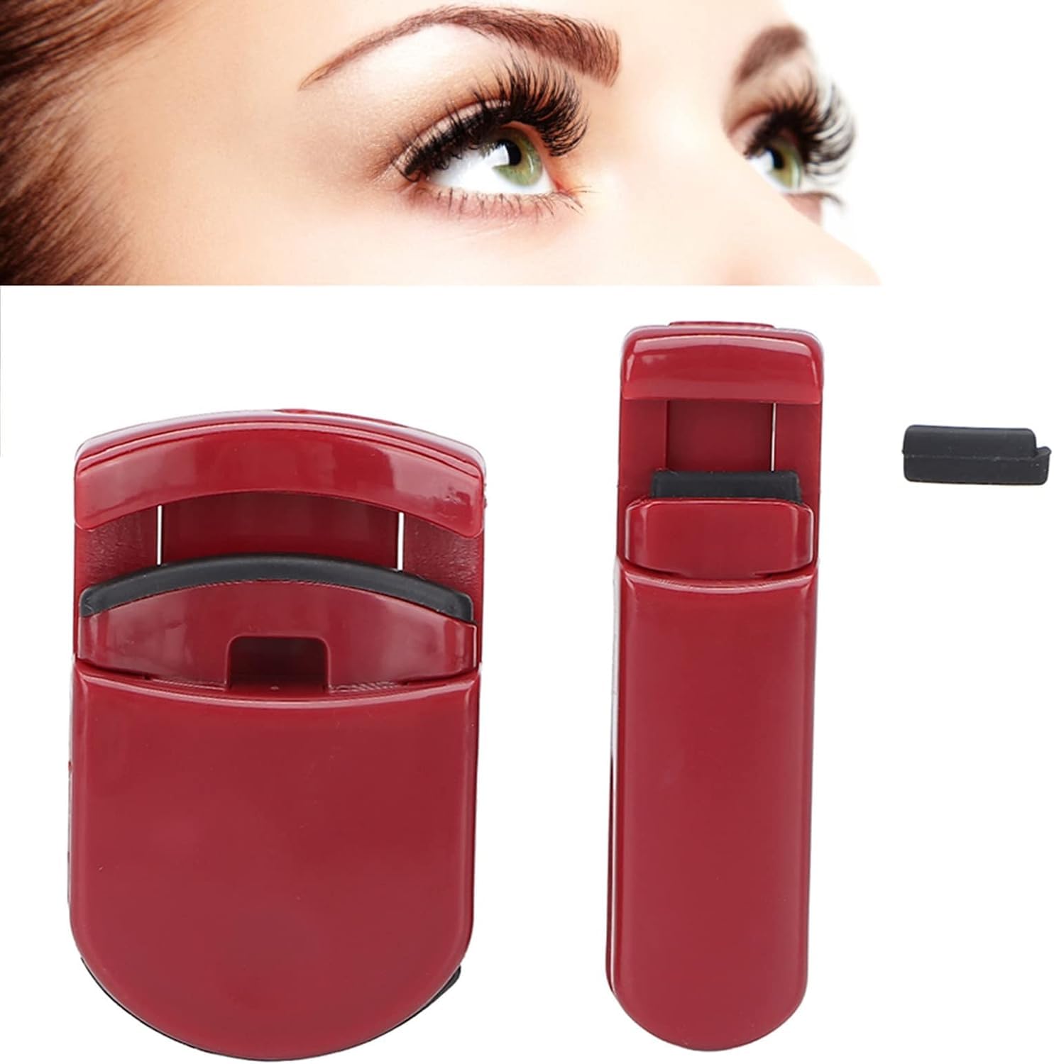 2-Piece Mini Eyelash Curler Set, Thermal Curling Tool with Silicone Pads, Compact Travel Size for Sensitive Lashes, Red Eyelash Curler for Defined Curl and Lift