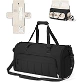 WANDF Convertible Garment Bags for Travel with Wet Pocket Carry on Garment Duffle Bag 2 in 1 Puffy Hanging Clothes Travel Bags with Shoe Compartment for Airplanes Business Weekend Gym Wedding (Black)