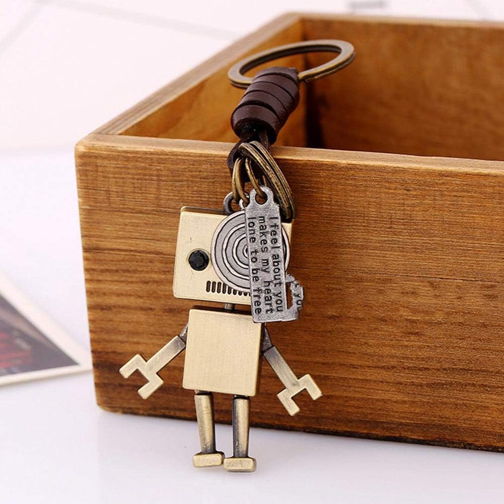 Vintage Key Chain, Hand-Woven Metal Robot Leather Key Rings for Men Women Unique Bag Charm Pendant for Anniversary Graduation Party - Image 3