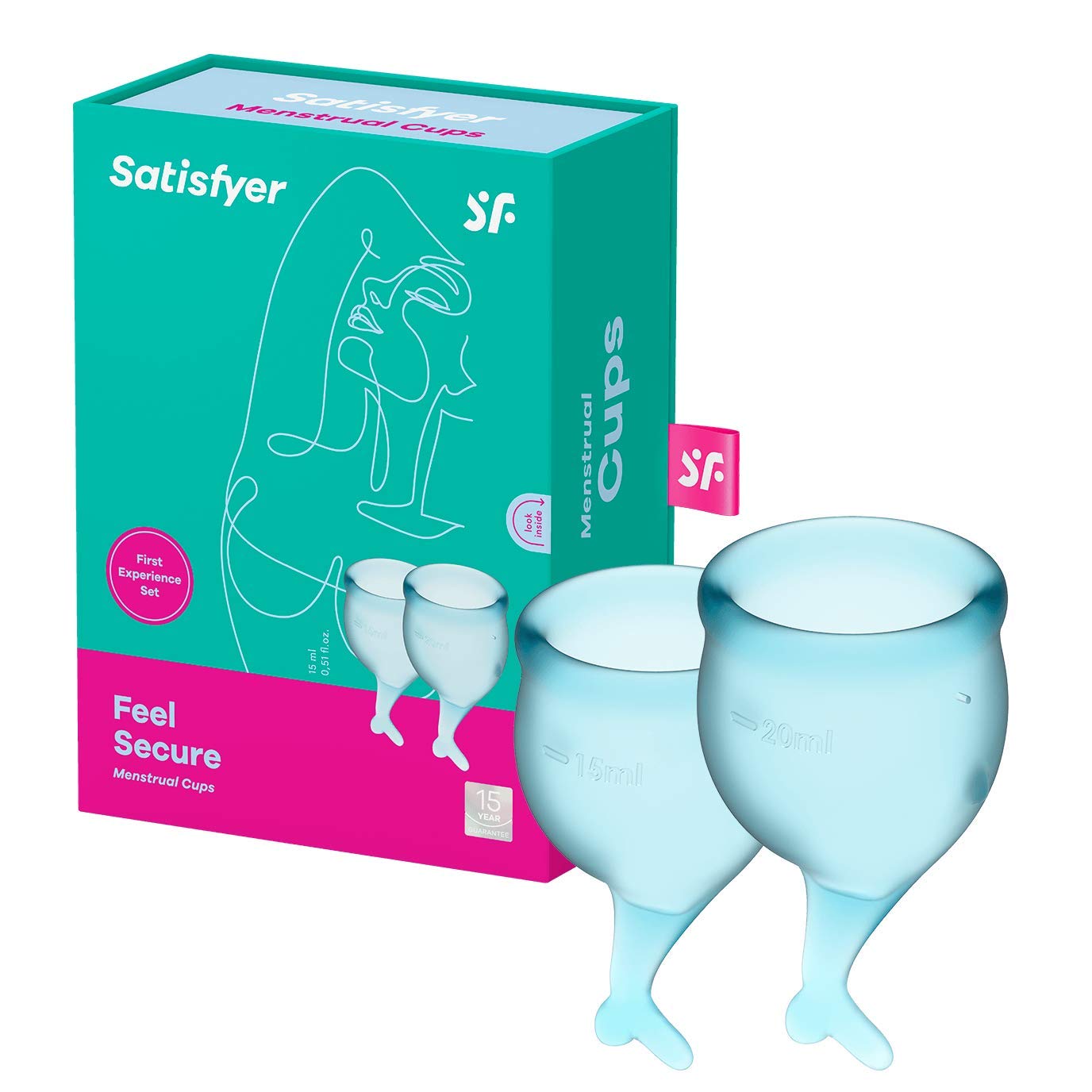 Satisfyer Feel Secure Menstrual Cup 2 Pieces | Reusable & Sustainable Menstruation Cups in 15 & 20 ml | Easy to Clean & Comfortable | Long-Lasting Period Protection Medical Silicone: Light Blue