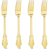 Ciaell 200PCS Gold Plastic Forks - Heavy Duty Plastic Forks - 7.48 Inch Heavyweight Gold Forks - Disposable Dessert Forks Perfect for Parties & Weddings & Dinners