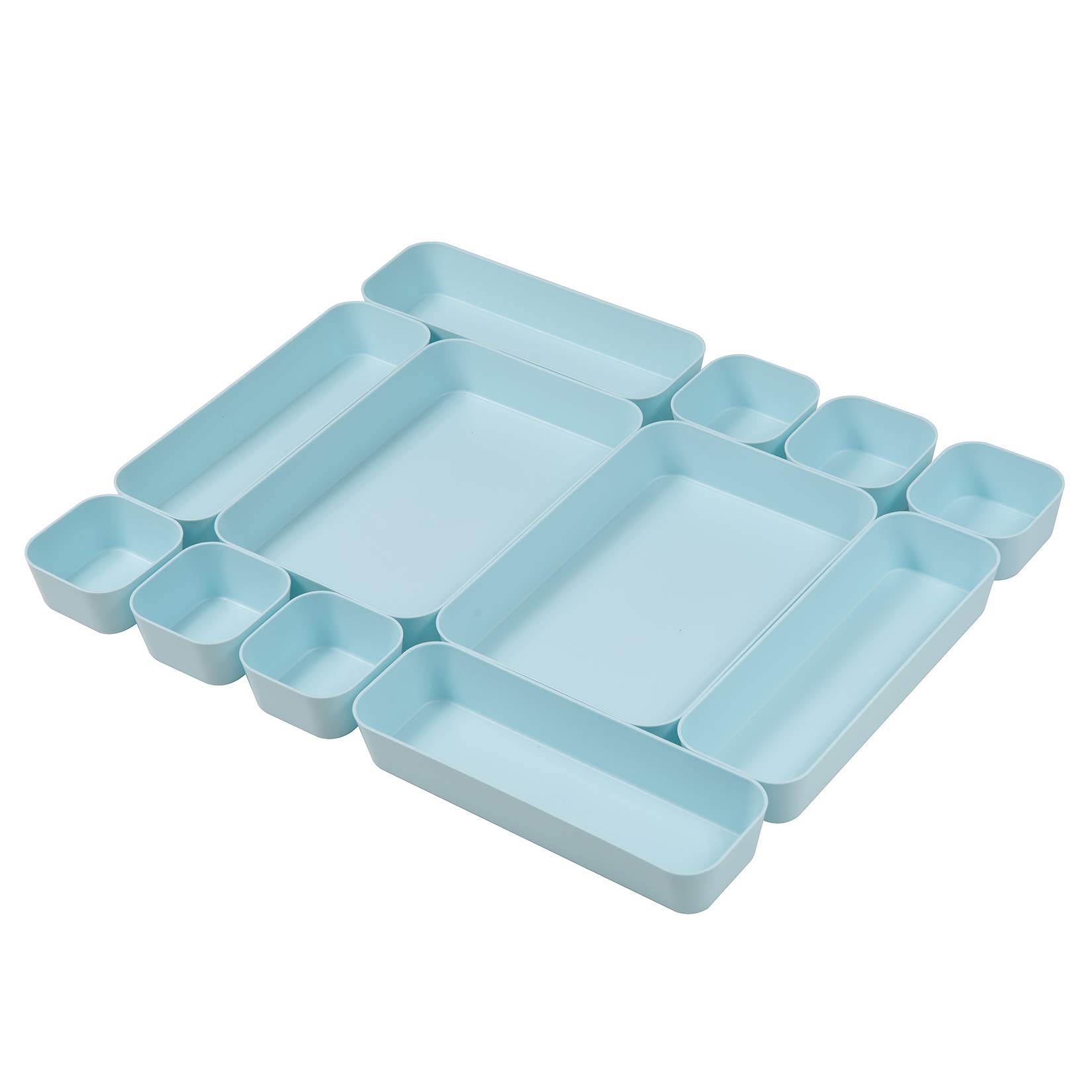 Backerysupply Set Of 12 Blue Color Plastic Desk Drawer Organizers For Makeup Bathroom Office Kitchen Vanity Drawer Storage Box Container