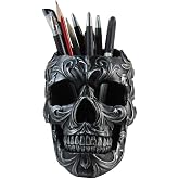 DWK Skull Victorian Gothic Decorative Pen Holder | Goth Office Supplies and Black Desk Organizers and Accessories | Gothic Halloween Desk Decorations - 5