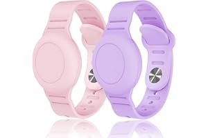 TYANUZZ Kids Waterproof Airtag Bracelet Compatible with Apple AirTag, Hidden Silicon Protective Case for Air Tag GPS Tracker Holder, Adjustable Anti-Lost Watch Band for Toddler Child (Pink & Purple)
