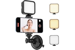 Suction Cup Phone Mount with Rechargeable Light, HzTinT Mirror Phone Holder with Light Shower Bathroom Kitchen, Mirror Tripod