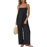 Dokuritu Two Piece Summer Linen Sets for Women Outfits Matching Lounge Sets Spaghetti Strap Tank Top Pants Sets with Pockets