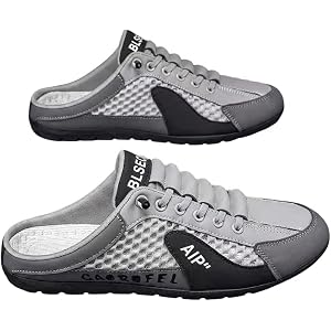 Men's Mesh Breathable Half Slip-On Sneaker Mules, Lace-Up Open Back Casual Shoes
