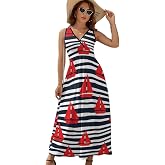 RUVSOLI Red Boat on Waves Summer Dresses for Women A Line Dresses Vacation Beach Dress