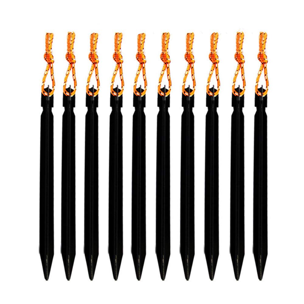 10Pcs Tent Peg Nail Aluminium Alloy Stake with Rope Outdoor Camping Equipment 18cm Black