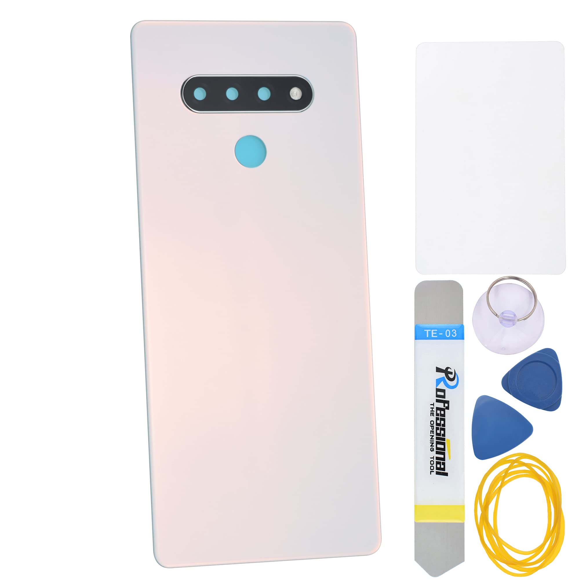 Photo 1 of White Acrylic Glass Cover Housing Door Replacement Backs for LG Stylo 6 K71 Including Rear Camera Glass Lens Pre-Install Adhesive and Installation Instruction Tool Kit