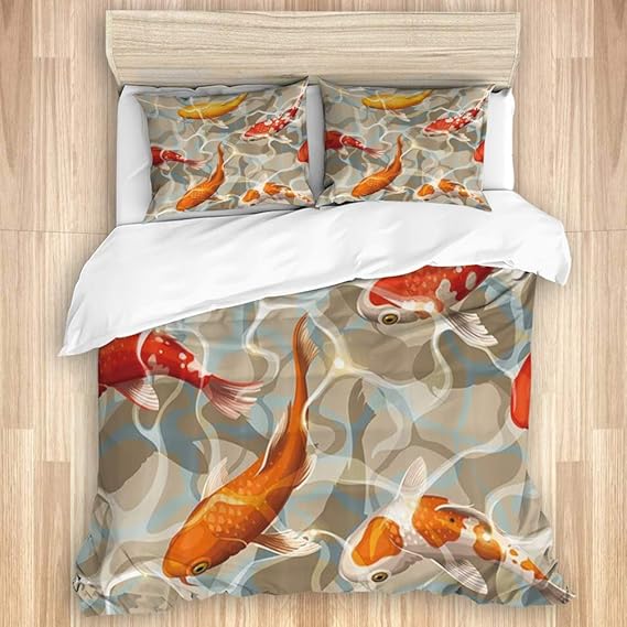 MOASTORY Duvet Cover,Koi Carps Varicolored Floating Fish