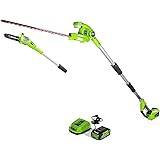 Greenworks 40V 8-inch Cordless Pole Saw with Hedge Trimmer Attachment 2.0Ah Battery and Charger Included, PSPH40B210