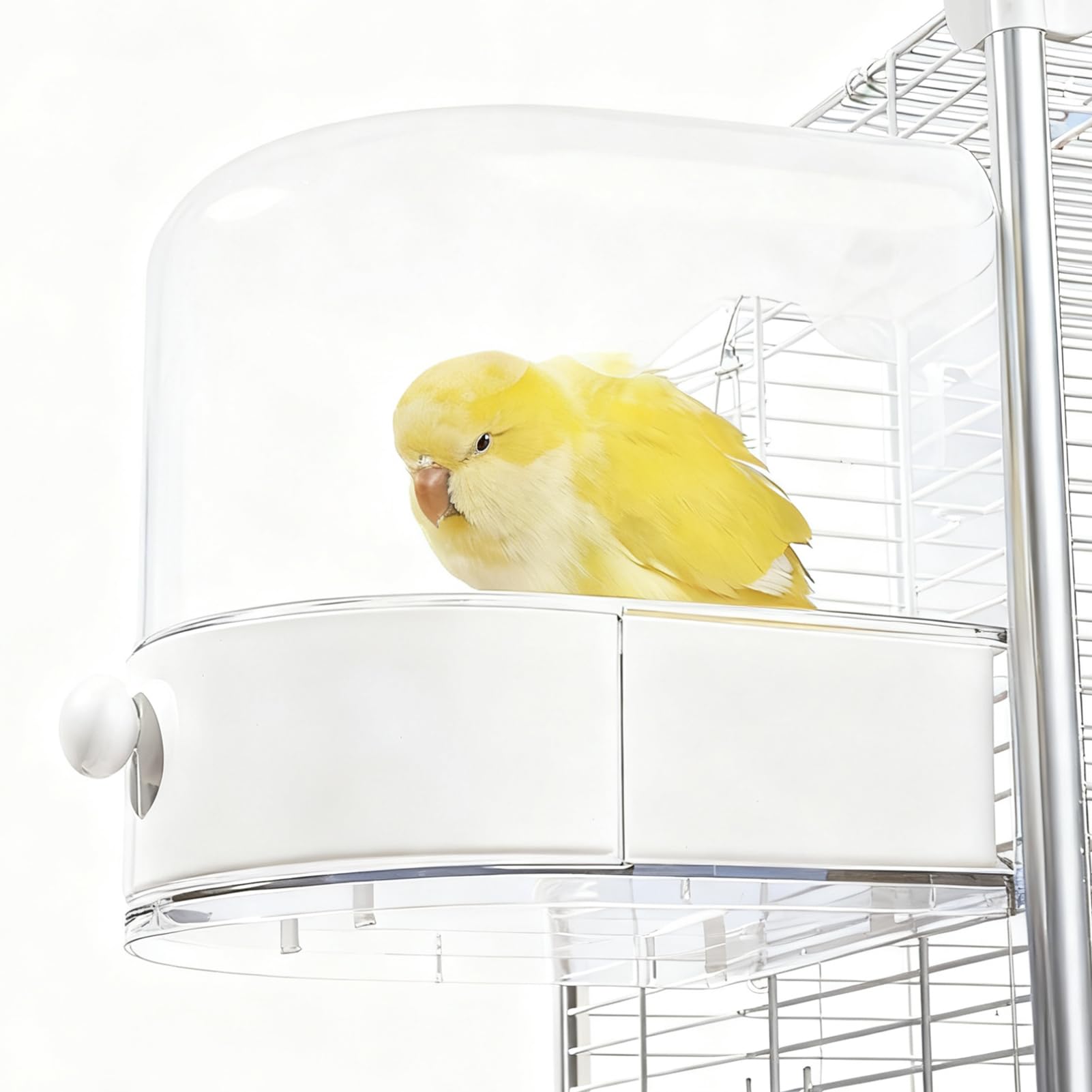 Photo 1 of mini&moe Bird Bath for Cage, 4 in 1 Multifunction Birds House/Bath/Litter Box/Feeder Room, Bird Cage Accessories for Pet Birds Conure Budgies Cockatiels Lovebird,Finches, Parakeets, Mannikin, White