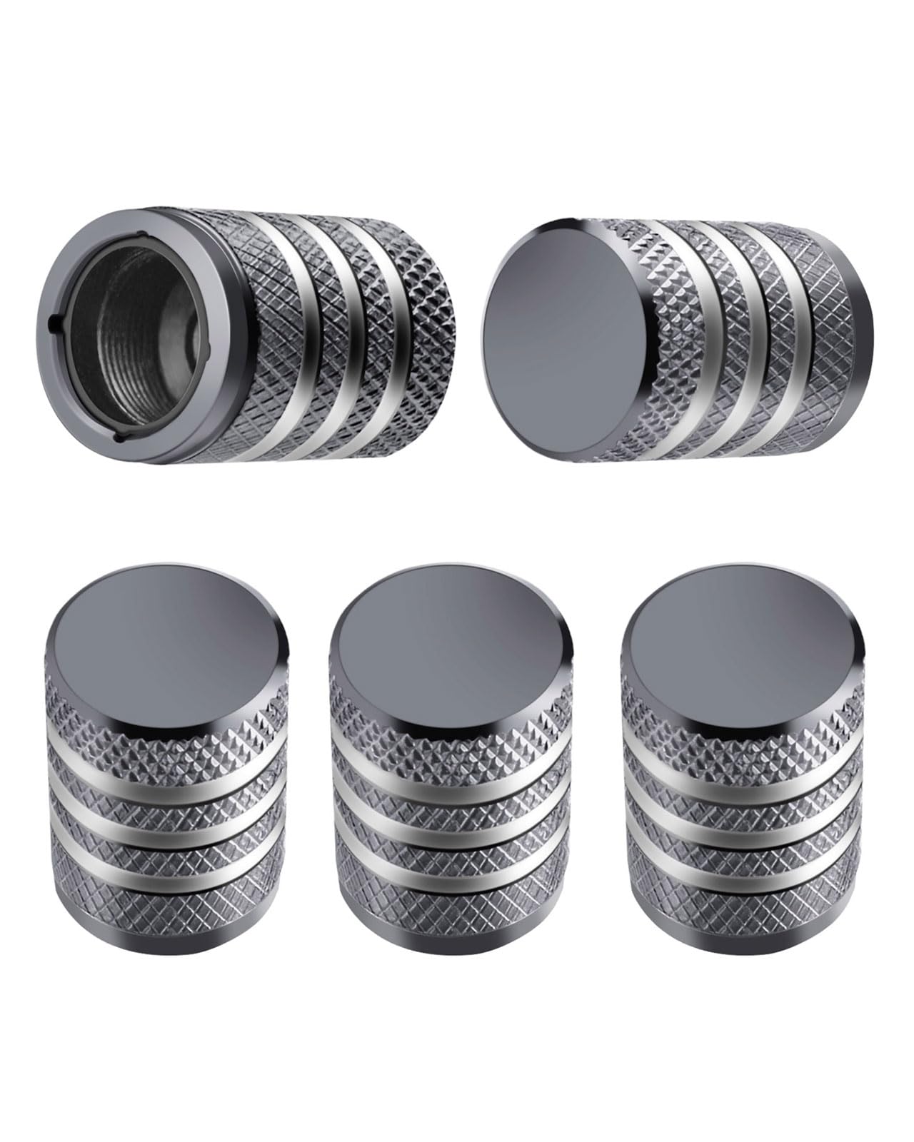 Photo 1 of Tire Valve Stem Cap Cover - (5 Pack) Tire Air Caps Metal with Plastic Liner Corrosion Resistant Leak-Proof for Car Truck Motorcycle SUV and Bike Grey