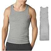 Hanes Men’s Tall 100% Cotton Ribbed Tank Tagless Undershirts, Multipack