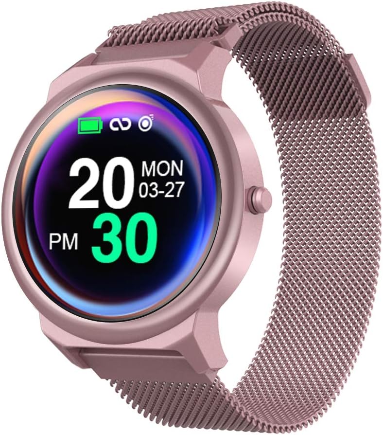 ZMCY ELF1 Smart Bracelet,IP67 Waterproof Female Fitness Tracker Full Touch Round Screen Smart Watch with Heart Rate Sleep Monitor for Android/Io,Pink