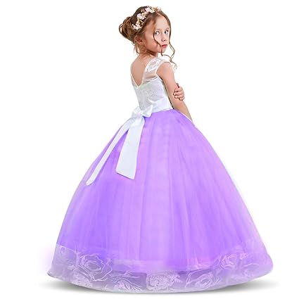 NNJXD Mädchen Spitze Tüll Gestickte Prinzessin Prom Ballkleid Formale Partei Lang Schwanz Kleider