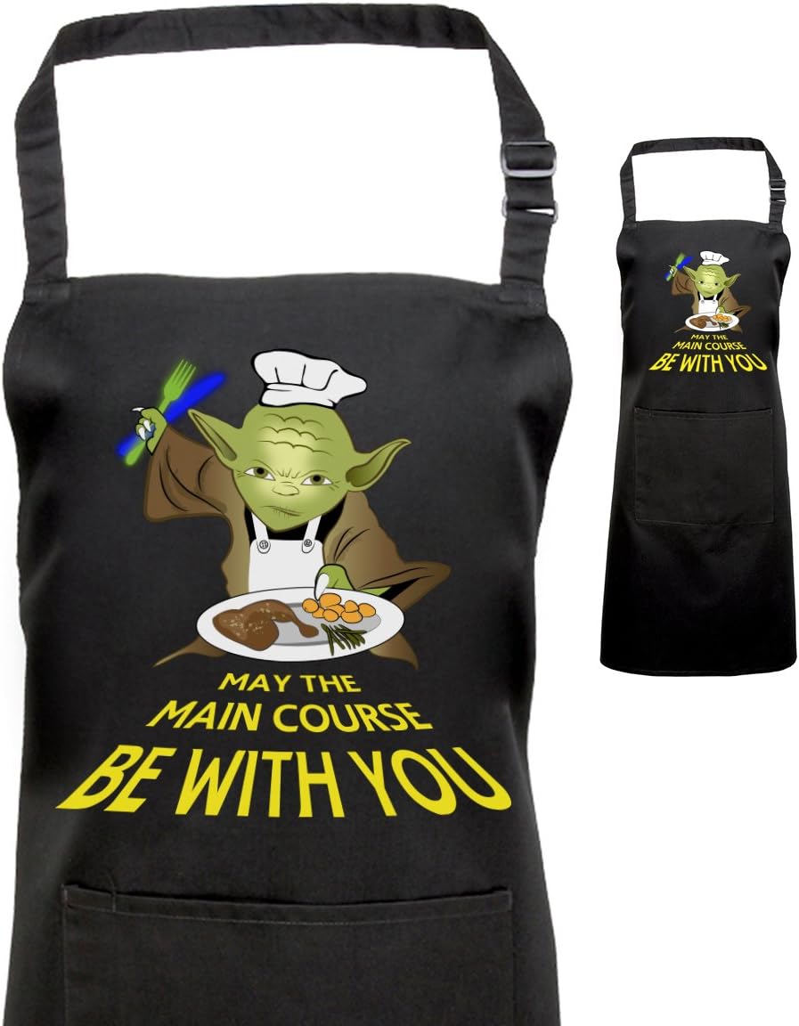 Star Wars Inspired Yoda Printed Cooking Chef Kitchen Professional Apron for Men Women Gifts Catering Barista Butchers Long Apron for Home Kitchen, Restaurant, Coffee House