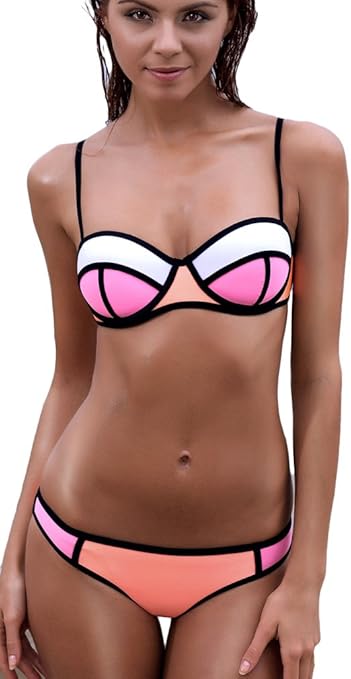 EUDOLAH Damen Bunt Neoprene Bikini-Set Basketball Push up Bademode