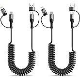 60W Coiled USB C Cable,iPhone Charger Cable for Car 2Pack 4FT [MFi Certified] Coiled Lightning Cable Fast Charging USB C to Lightning Cord for iPhone17/16/15/14/13/12/11 Series/iPad/MacBook/CarPlay