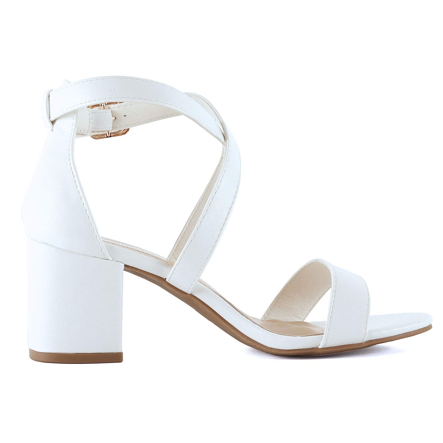 Womens Comfortable Strappy Chunky Block Ankle Strap Open Toe Heeled Sandals (7 M US, Whitev2 Pu) - Image 4