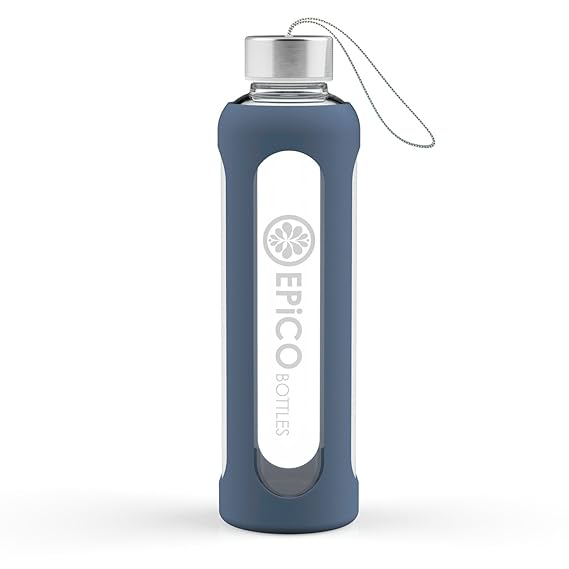 Glasflasche/Trinkflasche EPiCO BOTTLES Sport Trinkflasche Glas 550ml Wasserflasche mit Silikonhülle für unterwegs - Fitness W