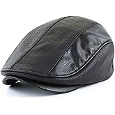 Mens Ivy Cap PU Leather Newsboy Hat Adjustable Beret Caps Classic Golf Flat Cap Gatsby Driving Fishing Hat
