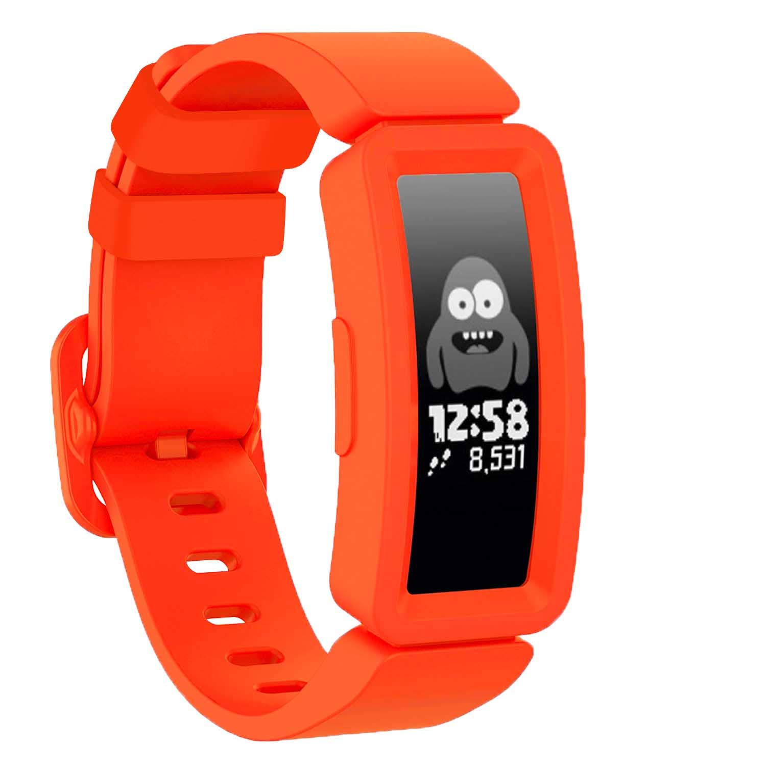 TopPerfekt Strap Compatible With Fitbit Ace 2 for Kids 6, Soft Silicone Waterproof Bracelet Accessories Strap Boys Girls Wristbands Compatible for Fitbit Ace 2 (OrangeRed)